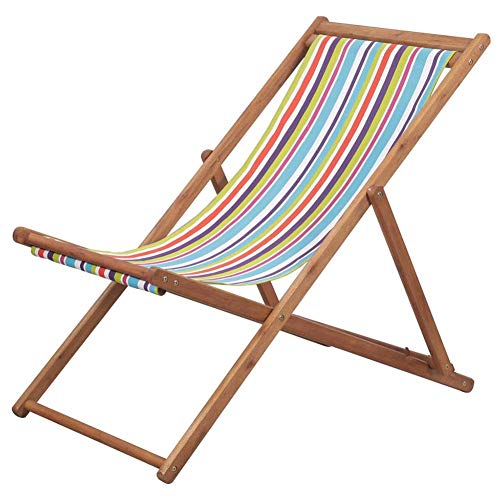 Silla Playa Plegable Madera y Tela Asiento Piscina Patio Terraza Exterior Silla Balcón Relajante Silla de Playa Jardin Tumbona Plegable para Jardín, Patio o Balcón, 60,5 x 98,5 x 90 cm (Multicolor)