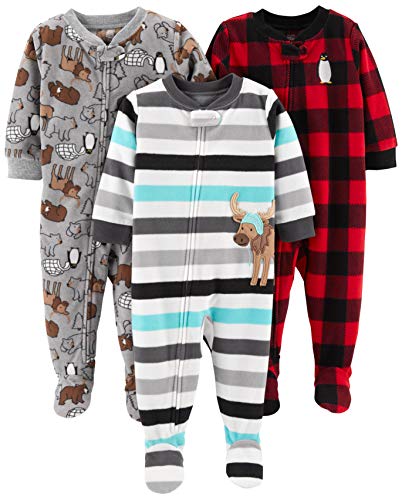 Simple Joys by Carter's pijama de forro polar suelto para bebés y niños pequeños, paquete de 3 ,Arctic Animals/Stripe Mouse/Buffalo Check ,5T