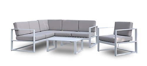 SLAAP - Conjunto de jardín Compuesto por: 1 Sillón, 1 sofá en L de 5 plazas, y 1 Mesa de Centro.