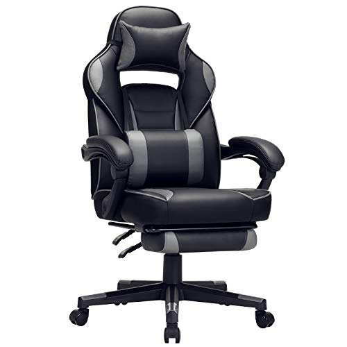 SONGMICS Silla de Oficina, Silla Racing Ergonómica, con Reposapiés Telescópico, Respaldo Ajustable, Reposacabezas y Soporte Lumbar, Capacidad de Carga de 150 kg, Negro y Gris OBG073B03 SONGMICS Silla de Oficina, Silla Racing Ergonómica, con Reposapiés Telescópico, Respaldo Ajustable, Reposacabezas y Soporte Lumbar, Capacidad de Carga de 150 kg, Negro y Gris OBG073B03