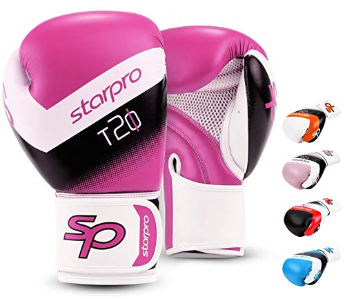 Starpro Niño T20 Guantes de Boxeo | Cuero PU | Azul Rosa y Blanco | para Entrenamiento y Sparring de jóvenes en Boxeo, Kickboxing, Fitness y boxercise | Niños 4oz 6oz