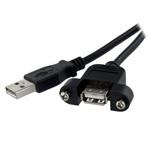 StarTech.com USBPNLAFAM1 - Cable Alargador de 30cm USB 2.0 de Alta Velocidad para Montar Empotrar en Panel - Extensor Macho a Hembra USB A - Negro