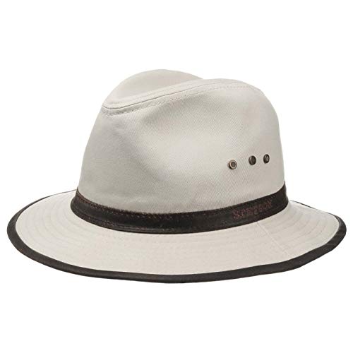 Stetson Sombrero de Algodón AVA Hombre - Outback Aventurero con Banda Piel, Ribete Primavera/Verano - S (54-55 cm) Beige Claro