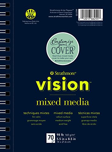 Strathmore Vision Mixed Media Pad with Customizable Cover, 98 lb. Paper, 5.5 X 8.5 inches, 70 Sheets (662-57)