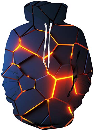 SunFocus Sudaderas con Capucha para Hombre Cool 3D Flame Hoody Sweathirt Transpirable Manga Larga Estampado de Lava Sudadera con Capucha para la Vida Diaria XL