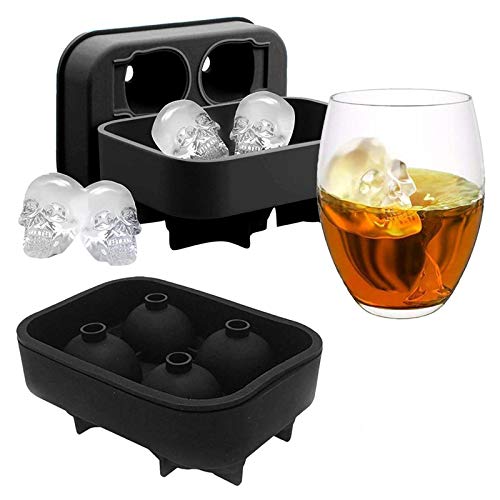 SwirlColor Molde Hielo Calavera 3D Skull Ice Cube Tray Mould Silicone Ice Cube Maker para Whisky Ice y cócteles