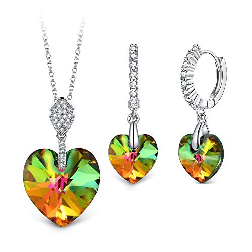 T400 Jewelers Mi Destino Collar con Colgante de corazón y Pendientes de leverback Cristales Conjuntos de joyería de Moda para Mujer,45+5cm