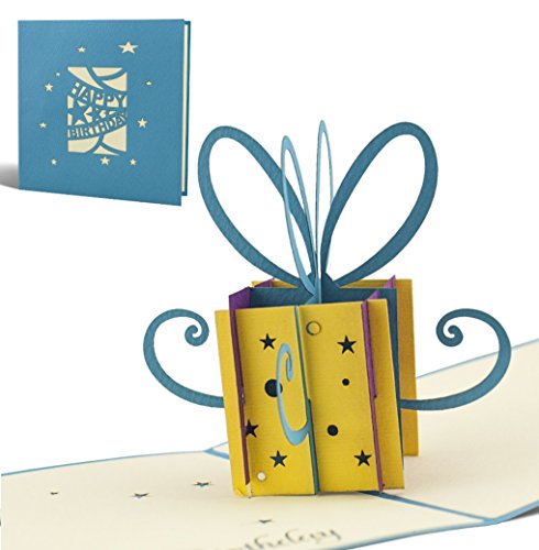 Tarjeta de felicitación para cumpleaños hecho a mano con diseño en 3D paquete regalo pequeño, azul, texto en inglés, G02