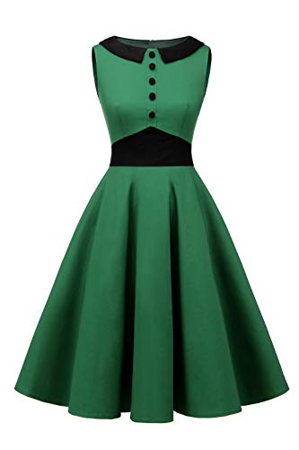 Timormode - Vestido vintage Rockabilly de cóctel, año 1950s y 60s con diseño Audrey Hepburn, sin mangas verde XL