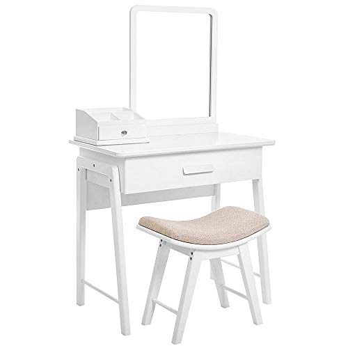 Tocador Mesa de Maquillaje Belleza Conjunto de mesa de tocador con espejo cuadrado y organizador de maquillaje Tocador 1 cajón grande con rieles deslizantes for la habitación Cosméticos de Maquillaje