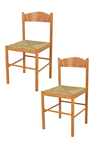 Tommychairs – Juego de 2 sillas clásicas Pisa 38 para Cocina, Bar y Sala de Comedor con Robusta Estructura de Madera de Haya barnizada Color Miel y Asiento de Paja auténtica