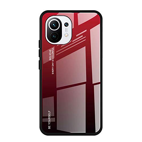 TOPOFU Funda Xiaomi Mi 11 5G, Cristal Templado 9H Back Case [Degradado de Color] Ultra Slim Flexible Suave Silicona TPU Bumper Funda (Rojo Negro)