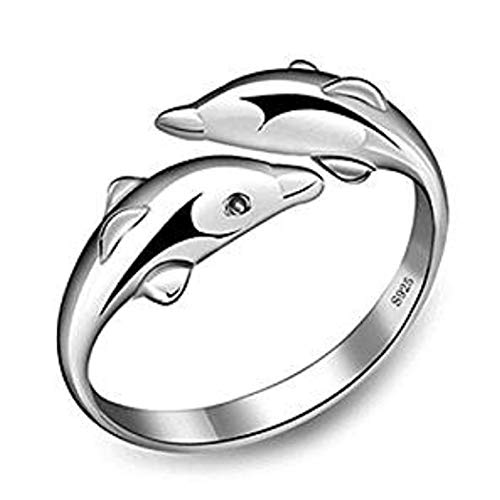 Trifycore La Mujer un Anillo de Bodas de Plata de Ley 925 Anillo de Compromiso de Corte Redondo Dolphin Ajustable Apertura Dual, Las Mujeres de joyería