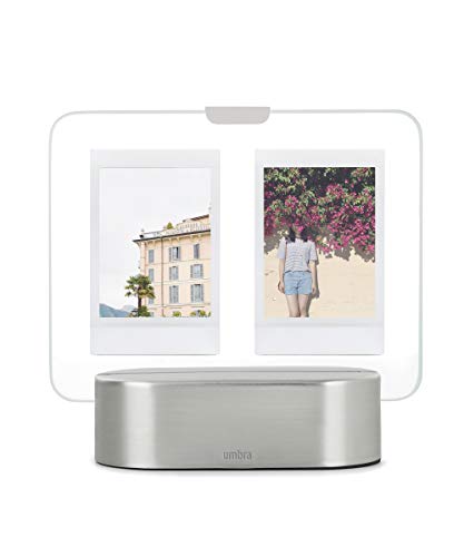 Umbra Glo Instant - Marco de fotos con iluminación LED, marco de cristal iluminado para dos fotos Polaroid de 5 x 7,5 cm, metal, níquel