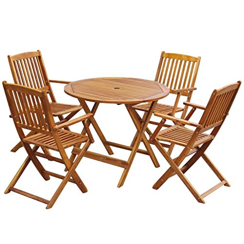 UnfadeMemory Conjunto Mesa y Sillas Plegables Jardin,Muebles Comedor de Jardín Terraza Balcón o Patio,Mesa Redonda,Madera Maciza de Acacia (5 Pzas, Marrón) UnfadeMemory Conjunto Mesa y Sillas Plegables Jardin,Muebles Comedor de Jardín Terraza Balcón o Patio,Mesa Redonda,Madera Maciza de Acacia (5 Pzas, Marrón)
