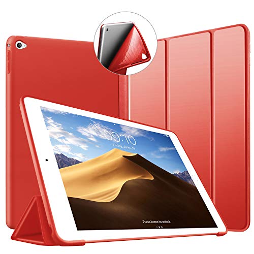 VAGHVEO Funda iPad Air 2, Ligera Silicona Soporte Smart Cover [Auto-Sueño/Estela], Cubierta Trasera de TPU Suave Cáscara para Apple 9.7 Pulgadas iPad Air 2 (Modelo: A1566, A1567), Rojo