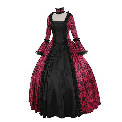 VEKDONE Vestido de Lolita para Mujer, Vintage, Medieval, renacentista, gótico, Retro, con Estampado Floral - Rosa - Medium