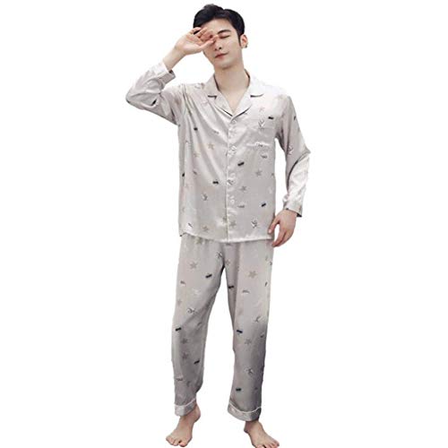 Vida en el hogar Pijamas para hombres de primavera y otoño de manga larga de simulación de seda fina de seda de hielo Los trajes de servicio a domicilio de gran tamaño sueltos para hombres son más