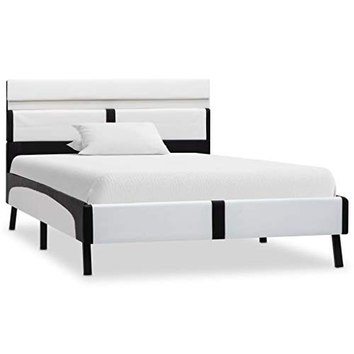 vidaXL Estructura Cama con LED Cuero Sintético Somier Diseño Sencillo Moderno Elegante Cómoda Robusta Resistente Tapizada Blanco y Negro 90x200cm vidaXL Estructura Cama con LED Cuero Sintético Somier Diseño Sencillo Moderno Elegante Cómoda Robusta Resistente Tapizada Blanco y Negro 90x200cm