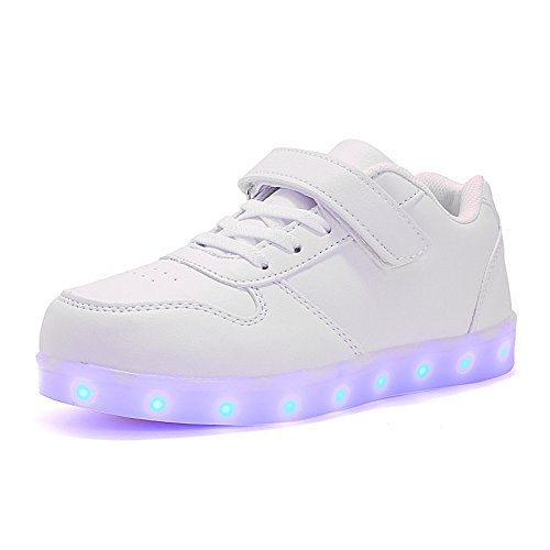 Voovix Kids Low-Top Led Light Up Shoes con Control Remoto Zapatos con Luces para niños y niñas(Blanco,EU32/CN32)