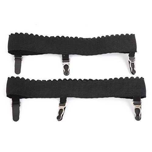 VORCOOL par de las mujeres elástica medias Garters cinturones con hebillas – Talla L (negro)