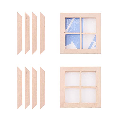 WANDIC Ventanas de casa de muñecas, 2 Piezas de 4 Paneles de Madera sin Pintar, Escala 1:12 Mini Marco de Ventana para Bricolaje casa de muñecas o Modelo de Ciudad Accesorio WANDIC Ventanas de casa de muñecas, 2 Piezas de 4 Paneles de Madera sin Pintar, Escala 1:12 Mini Marco de Ventana para Bricolaje casa de muñecas o Modelo de Ciudad Accesorio