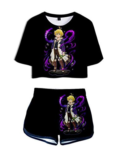 WANHONGYUE Anime Nanatsu No Taizai The Seven Deadly Sins Impreso en 3D Camiseta y Pantalone Cortos 2 Piezas Conjunto Niñas Mujer Crop Top T-Shirt y Shorts Set 1018/6 M