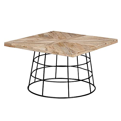 Wohnling Mesa de centro de diseño, 60 x 36 x 60 cm, madera maciza de mango/metal, mesa de salón cuadrada, mesa de salón maciza, pequeña mesa de salón industrial