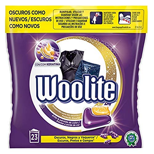 Woolite Detergente Lavadora Especial Cuidado Ropa Oscura, Negros y Vaqueros - 22 Capsulas