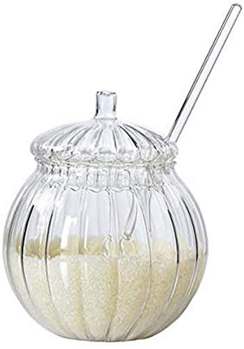 WQF Azucarero Transparente de Cristal para el hogar de 300 ml, Tarro de Sal de Cristal con Tapa Transparente y cucharas para Servir