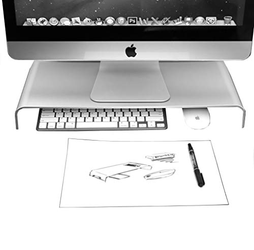 WULAU Soporte Monitor, Soporte de Monitor de Aluminio ergonómico para Monitor/portátil/iMac/MacBook, Capacidad de Carga de 8-25 kg, Plateado, 52 * 22 * ​​6 cm-5 mm de Espesor