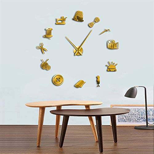 XXYHYQHJD Reloj de Pared Espejo Máquina de Coser Moderna Cuarzo Reloj Retro WATHCES Medida DIY extraíble acrílico 3D Reloj de Pared Vintage (Color : Oro, Sheet Size : 37inch)