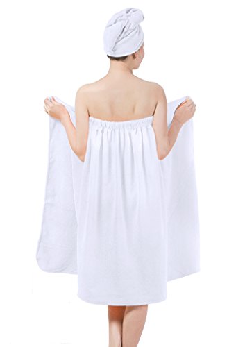 YJZQ: juego de toalla-vestido y toalla-gorro de baño, 2 en 1, en microfibra; la toalla te servirá de vestido y con el gorro podrás secarte cómodamente el pelo; ropa de baño para mujer
