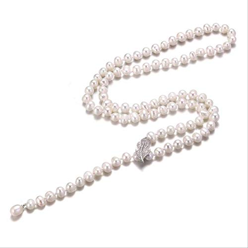 YMKCMC Collar Largo De Perlas Mujer Blanco 6.5-7.5Mm Collar De Perlas De Agua Dulce 73Cm Longitud Chica Regalo Joyería De Moda   Perla Blanca