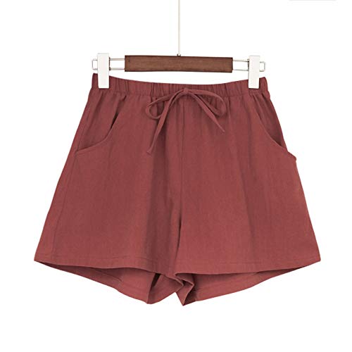 Yosemite - Pantalones cortos elásticos para mujer con cordón de color sólido, color rojo ladrillo, tamaño X-Large