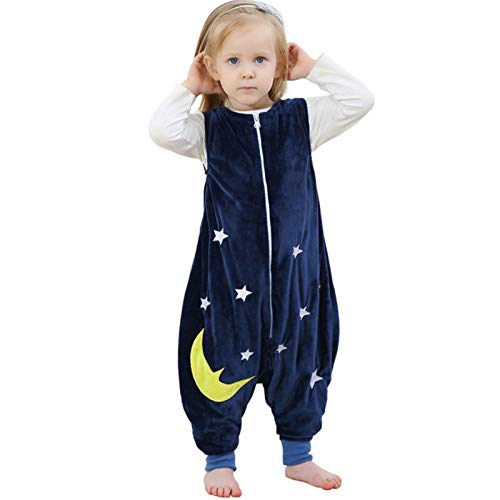 ZEEUPAI - Saco de Dormir con piernas de Franela para bebés niños infantíl Ropa Pijama niñas (L (5-6 años), Azul Marino - Estrellas)