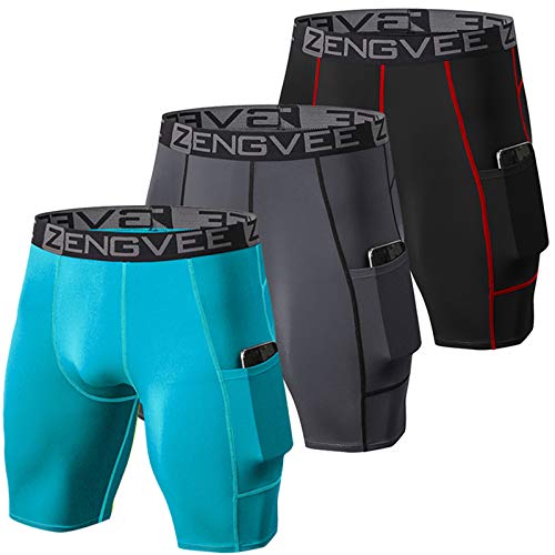 ZENGVEE 3 Piezas Pantalon Running Hombre de Secado Rápido para Deportes Hombre para Gym, Yoga, Running(Black Grey Lake-L)
