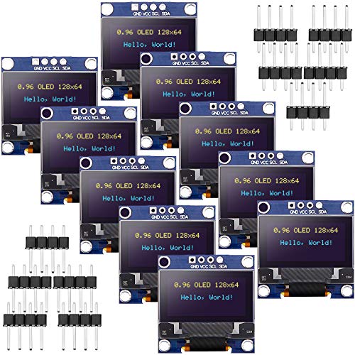 10 Módulos OLED Pantalla de Visualización Autoluminoso en Serie IIC I2C de Controlador SSD1306 Compatible con Arduino Raspberry PI (Azul y Amarillo, 0,96 Pulgadas)