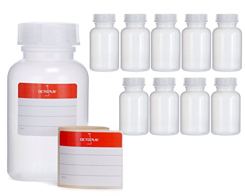 10 x 250 ml botellas de boca ancha de LDPE con cierre de rosca, botella vacía para químicos, botella de laboratorio con tapa, como recipiente de almacenamiento para laboratorio, cocina u ocio 10 x 250 ml botellas de boca ancha de LDPE con cierre de rosca, botella vacía para químicos, botella de laboratorio con tapa, como recipiente de almacenamiento para laboratorio, cocina u ocio