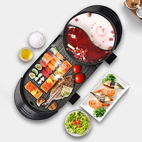 2 en 1 fondue eléctrica olla caliente barbacoa fondue máquina, TOPQSC Barbacoa eléctrica portátil multifuncional eléctrica sin humo 2 en 1, gran capacidad de limpieza fácil, 5 configuraciones de calor 2 en 1 fondue eléctrica olla caliente barbacoa fondue máquina, TOPQSC Barbacoa eléctrica portátil multifuncional eléctrica sin humo 2 en 1, gran capacidad de limpieza fácil, 5 configuraciones de calor