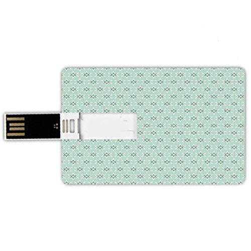 32GB Forma de Tarjeta de crédito de Unidades Flash USB Verde Estilo de Tarjeta de Banco de Memory Stick Estrellas Estilizadas Patrón Vintage Colores Retro Estilo Años 70 Decorativo,Verde Menta Hunter