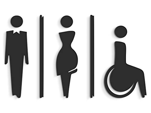 3DP Signs - Repujado Cartel baño Puerta Negro (15 cm) SA112, en Relieve, señales Adhesivas. Cartel baño Hombre Mujer discapacitados - Placas de retretes baño - Carteles de baño y Pared