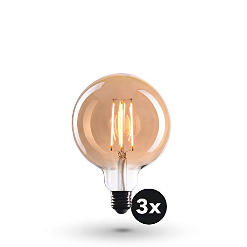 3x Bombilla Edison Crown LED base E27 | Regulable, 4W, 2200 K, luz cálida, EL05 | EL GLOBO GIGANTE | Etiqueta Energética de la Unión Europea: A+