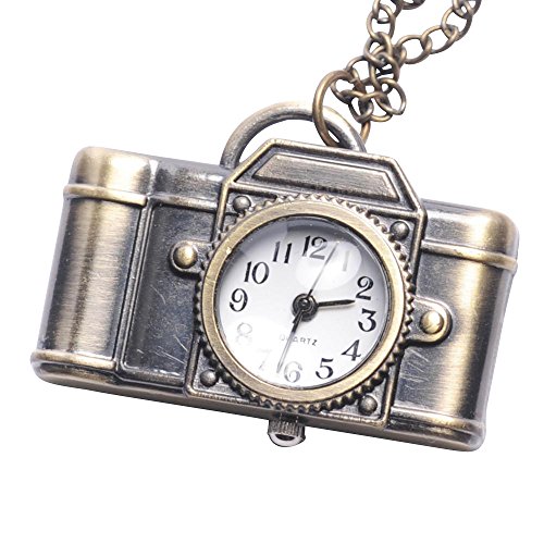 81stgeneration Collar Colgante Reloj de Bolsillo Analógico Cuarzo Estilo Vintage Cámara Antigua Mujer Hombre Latón, 78 cm