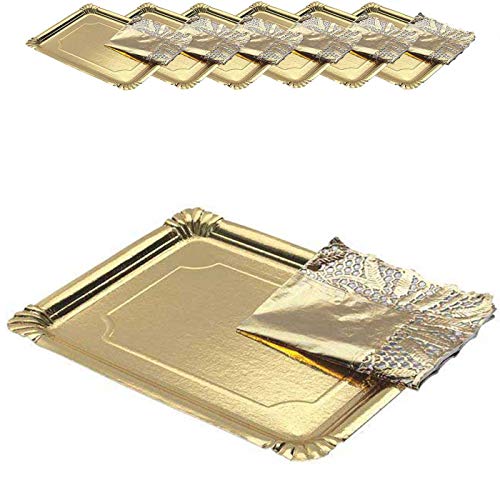 Acan Pack 6 Bandejas con blondas rectangulares Doradas 22 x 28 cm