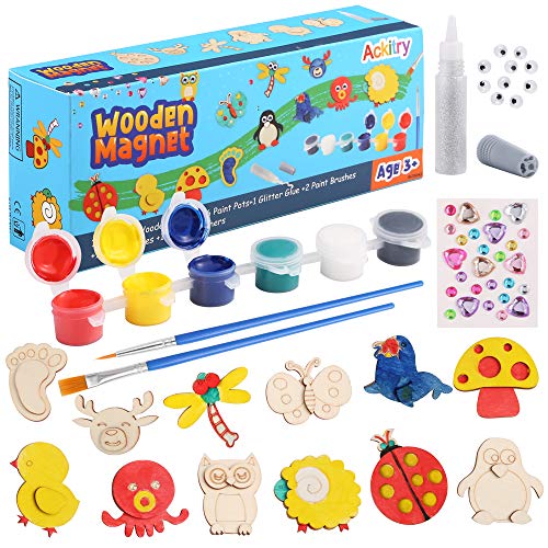 Ackitry - Kit de pintura de madera para manualidades y artes creativas, 12 imanes de madera, pinta el tuyo para niños, regalo de pintura, proyecto de actividad familiar Ackitry - Kit de pintura de madera para manualidades y artes creativas, 12 imanes de madera, pinta el tuyo para niños, regalo de pintura, proyecto de actividad familiar