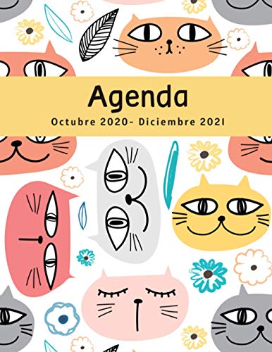 Agenda Octubre 2020- Diciembre 2021: Regalo para amantes de los gatos, Calendario 2020- 2021, Agenda semanal y mensual, Planificador, Incluye 12 páginas para colorear
