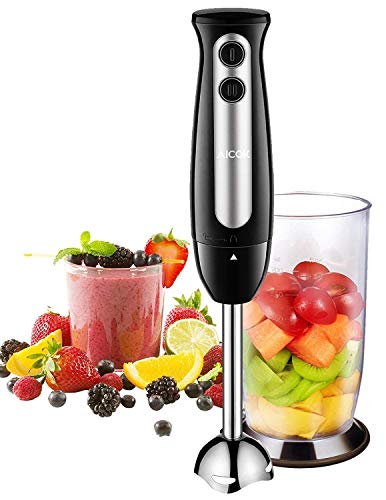 Aicok Batidora de Mano, 2 Velocidades, Cuchillas de Acero Robustas, Campana Anti-Salpicaduras, Mango Ergonómica, Incluye vaso Medidor 700 ml y Pie Desmontable, sin BPA, 400W, Negro/Acero Aicok Batidora de Mano, 2 Velocidades, Cuchillas de Acero Robustas, Campana Anti-Salpicaduras, Mango Ergonómica, Incluye vaso Medidor 700 ml y Pie Desmontable, sin BPA, 400W, Negro/Acero