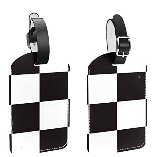 AITAI Etiquetas de equipaje con patrón de azulejos en blanco y negro para maletas, paquete de 2, identificador de viaje para bolsas y equipaje.