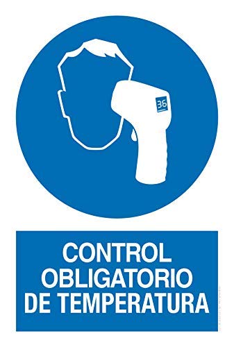 akrocard - Cartel Resistente PVC - CONTROL OBLIGATORIO DE TEMPERATURA - Señaletica COVID 19 medidas basicas de seguridad- señal Ideal para comercios, tiendas, locales